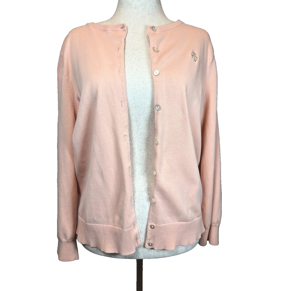 VTG Lands' End Women's Plus 1X Cotton Cardigan Peach Lightweight Spring 16W–18W
